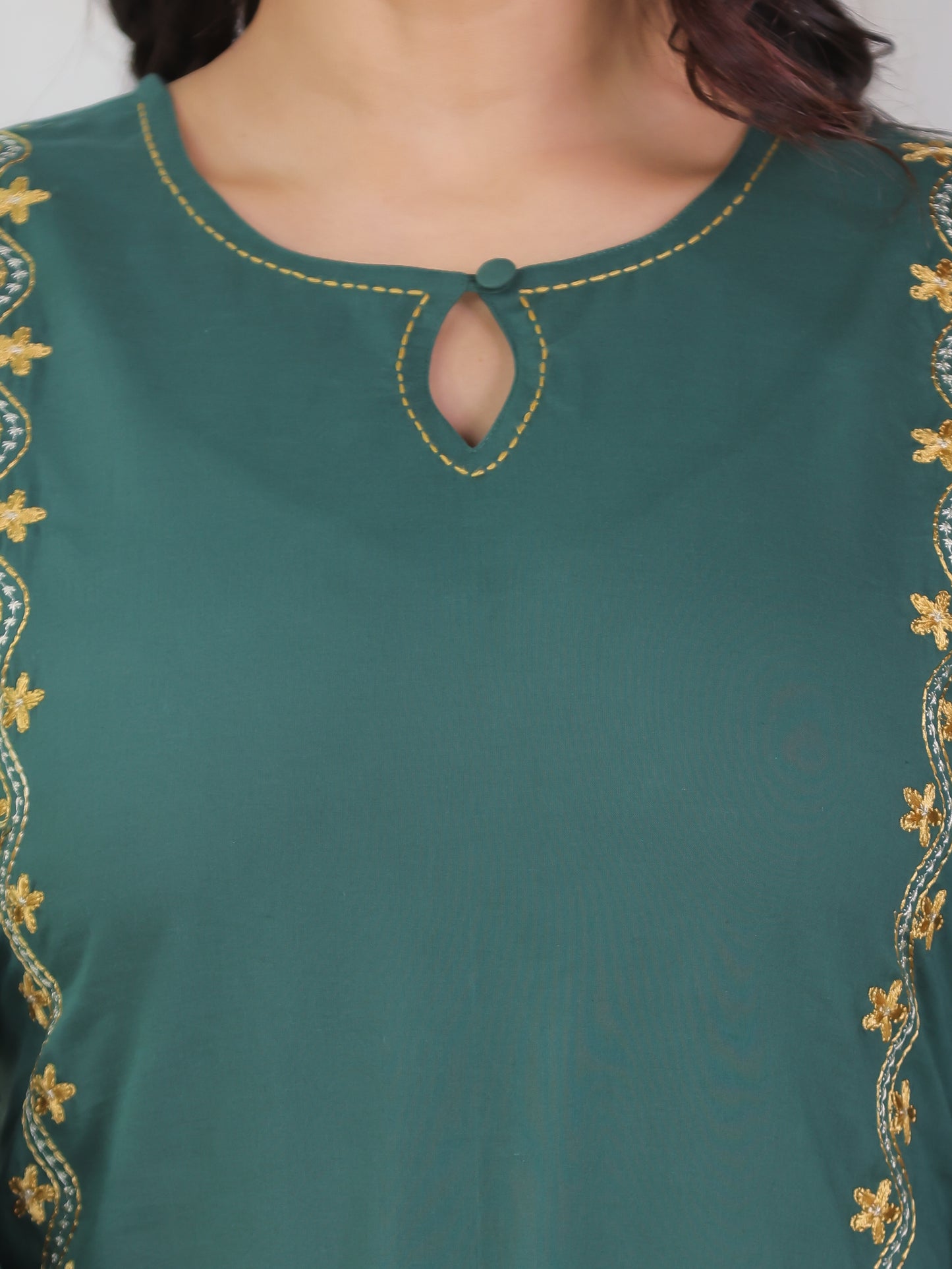 Embroidered Soft Cotton Solid Straight Green Kurta