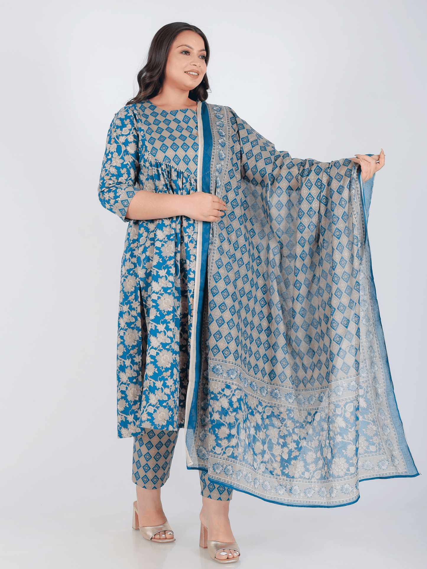 Cotton Voile Gold foil Beige Dupatta