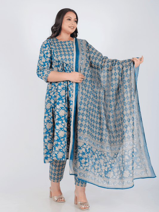 Cotton Voile Gold foil Beige Dupatta