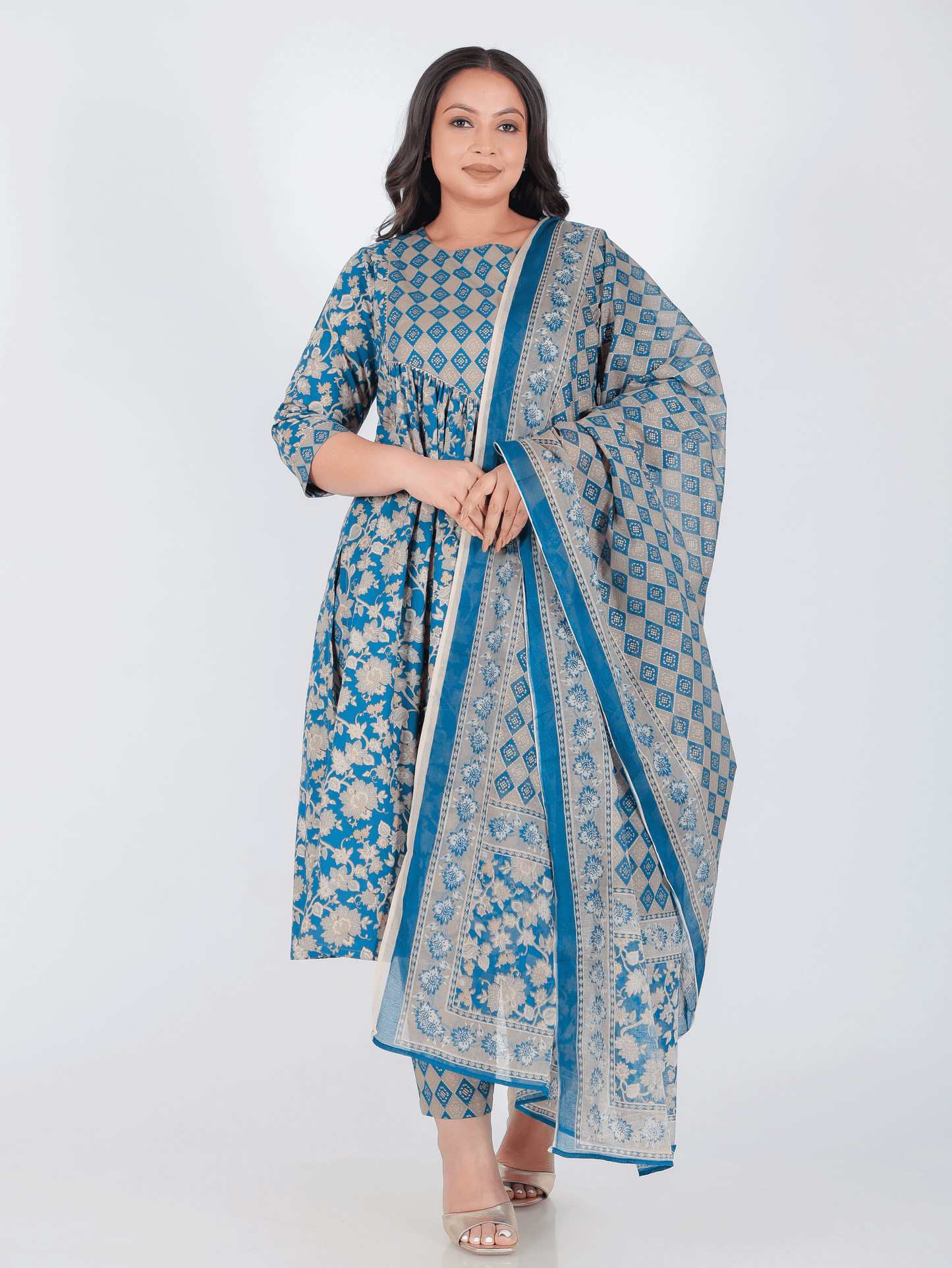 Cotton Voile Gold foil Beige Dupatta
