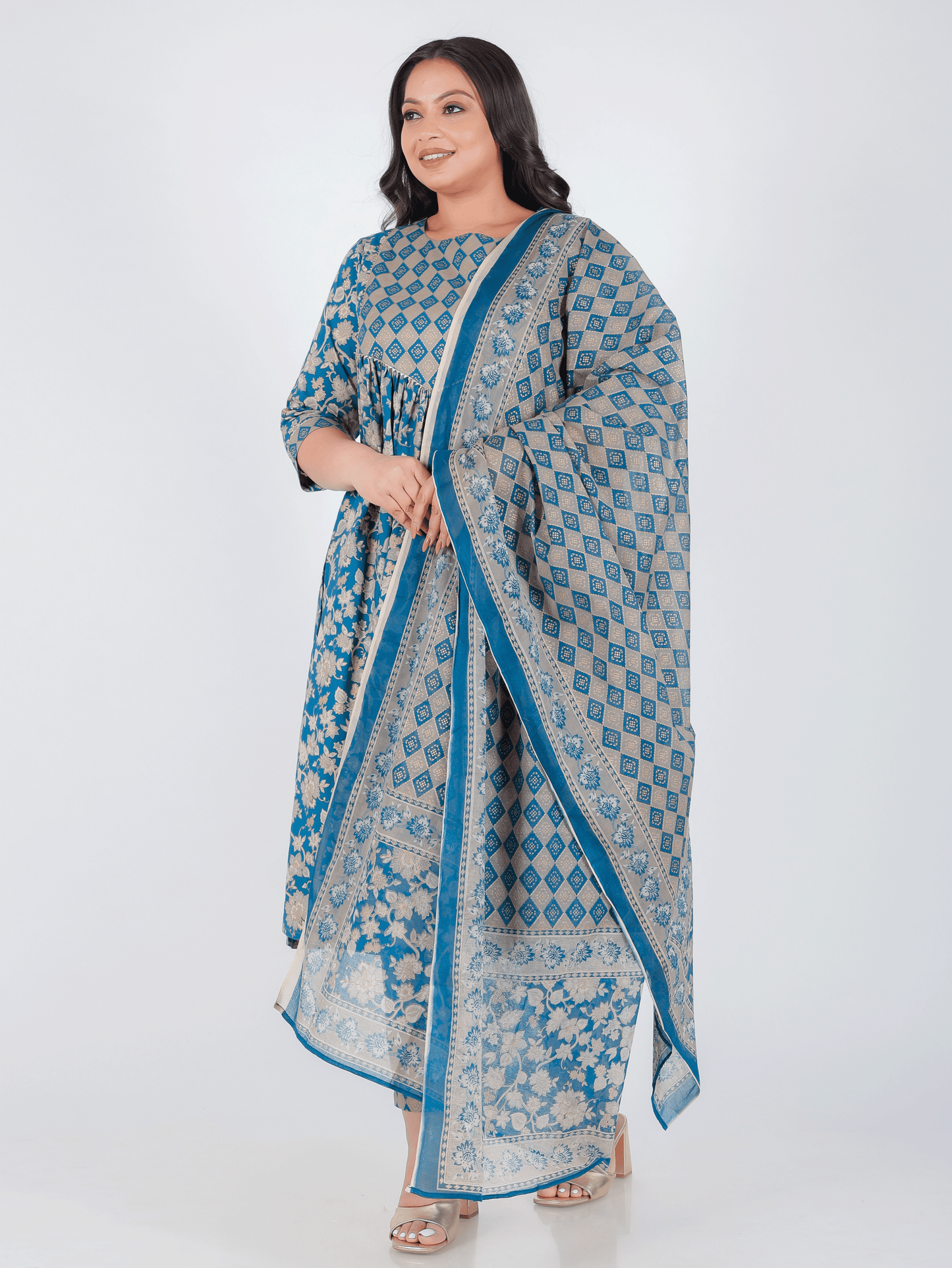 Cotton Voile Gold foil Beige Dupatta