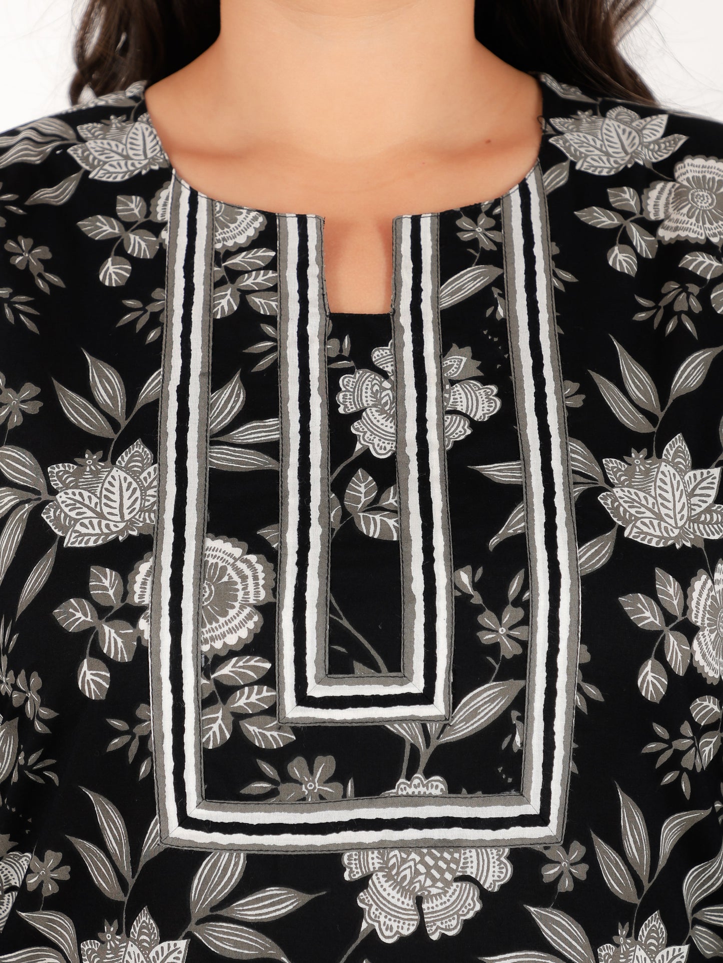 Soft Cotton Floral Straight Black Kurta