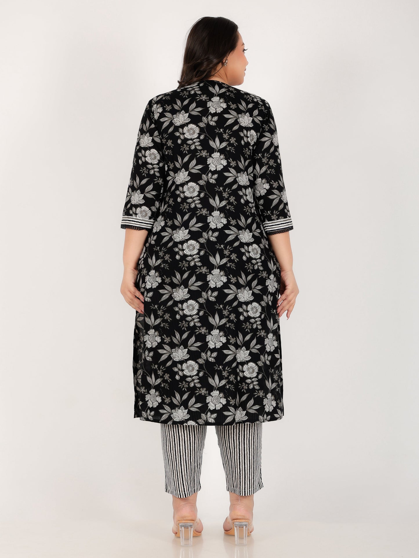 Soft Cotton Floral Straight Black Kurta
