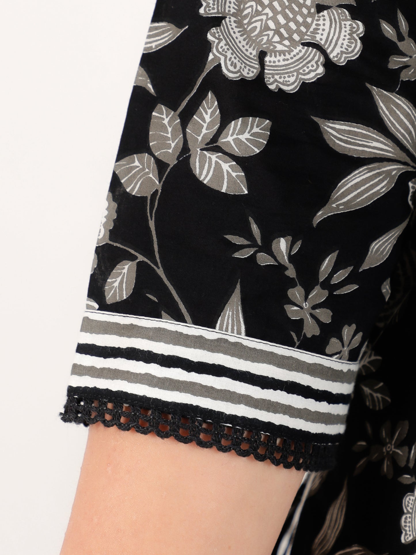 Soft Cotton Floral Straight Black Kurta