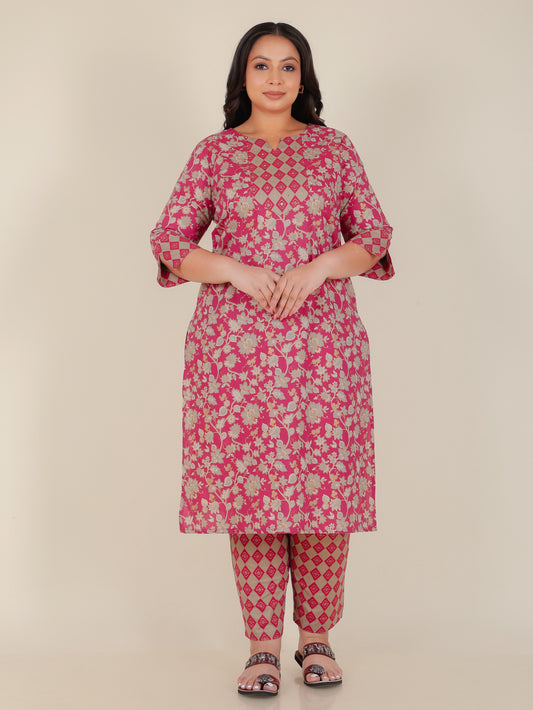 Soft Cotton Floral Straight Maroon Kurta