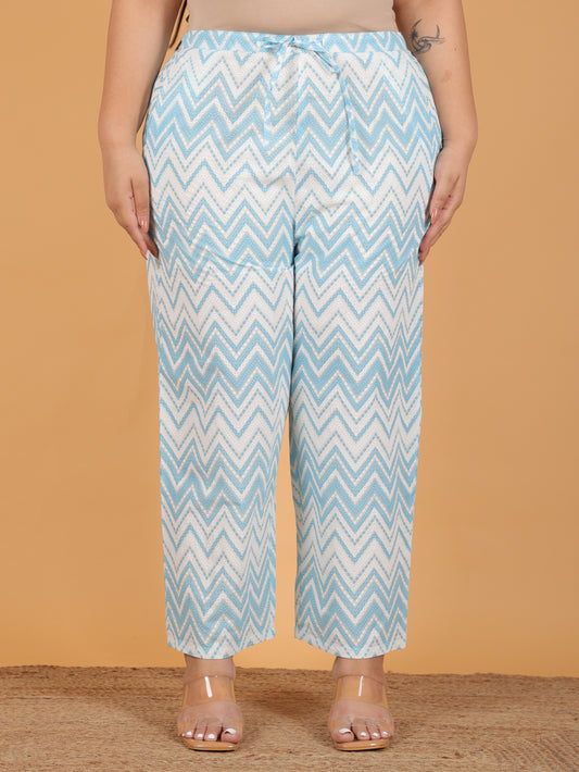 Soft Cotton Chevron Blue Straight Trousers