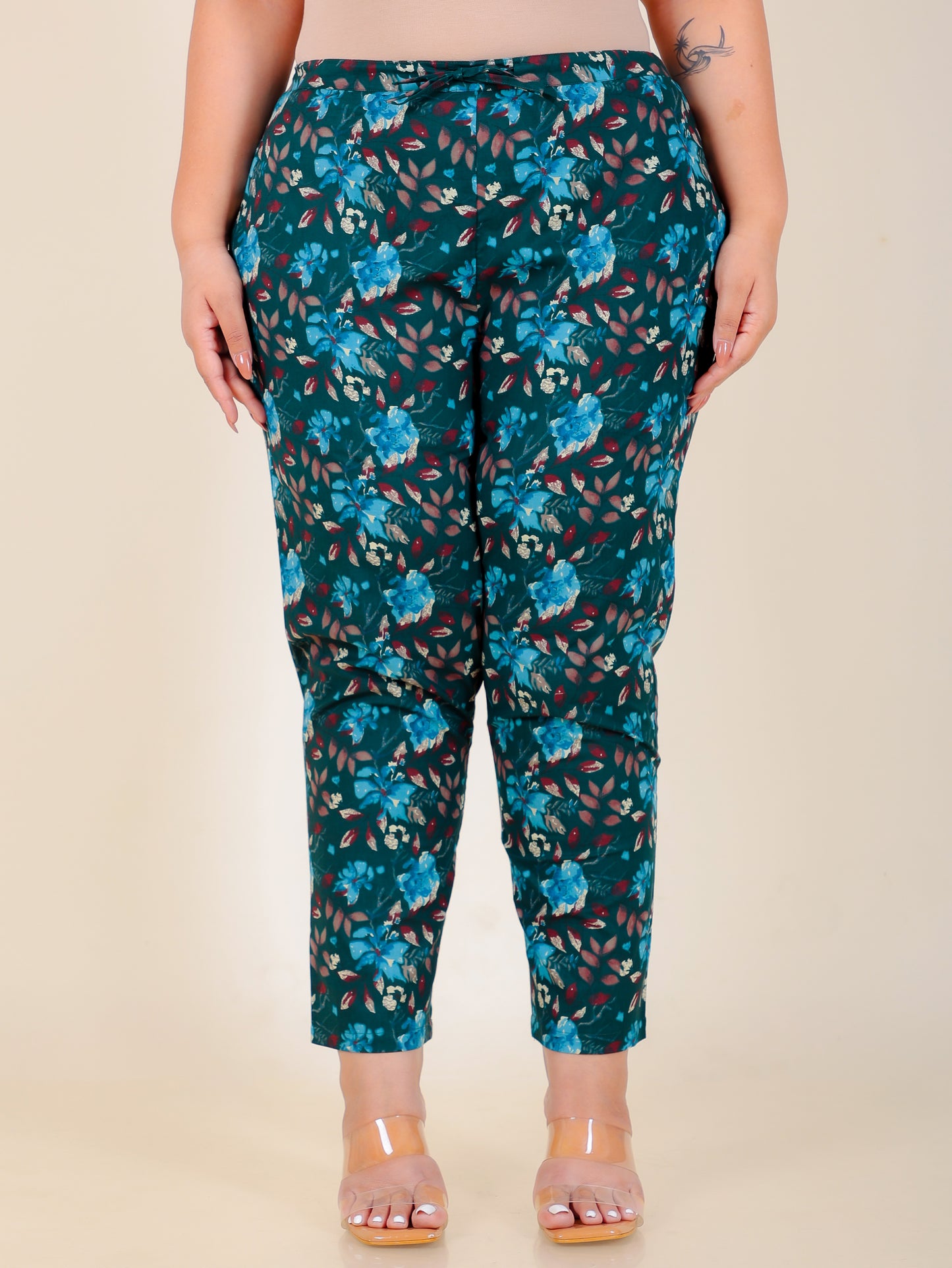 Soft Cotton Floral Green Tapered Trousers