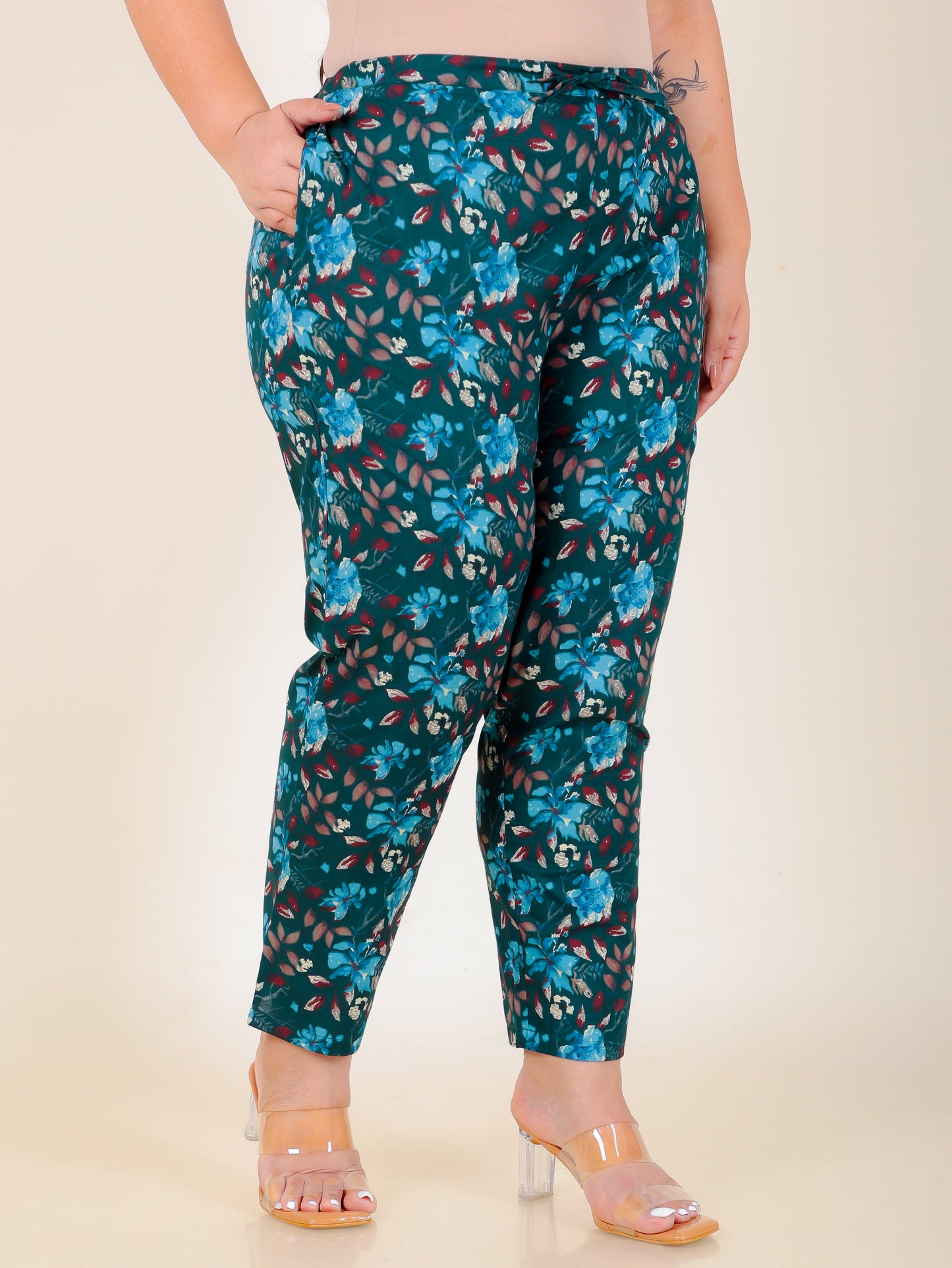Soft Cotton Floral Green Tapered Trousers