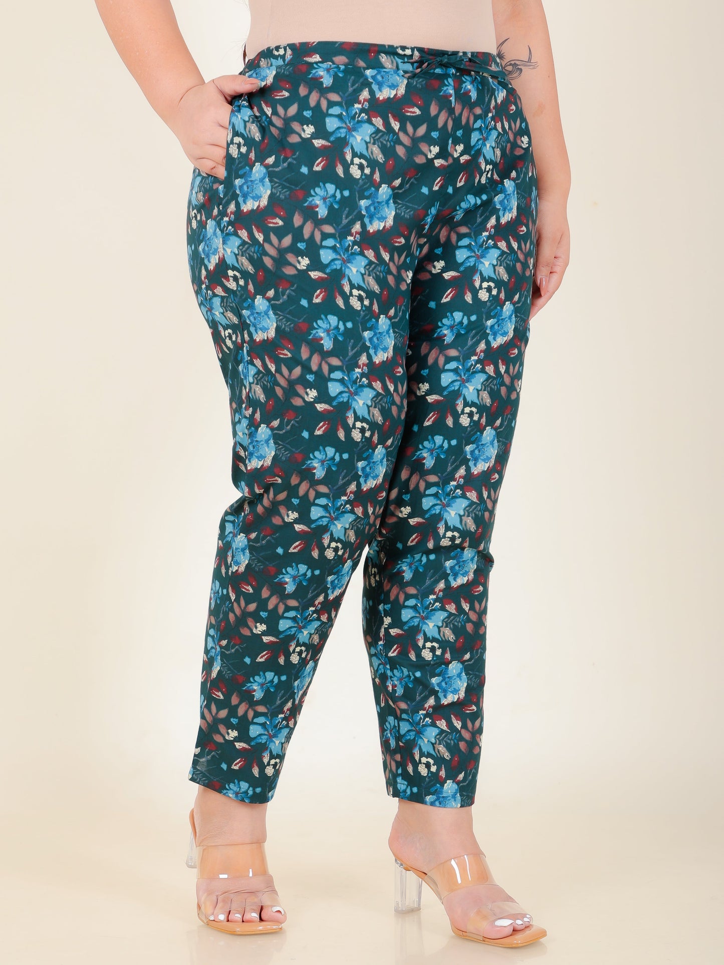 Soft Cotton Floral Green Tapered Trousers