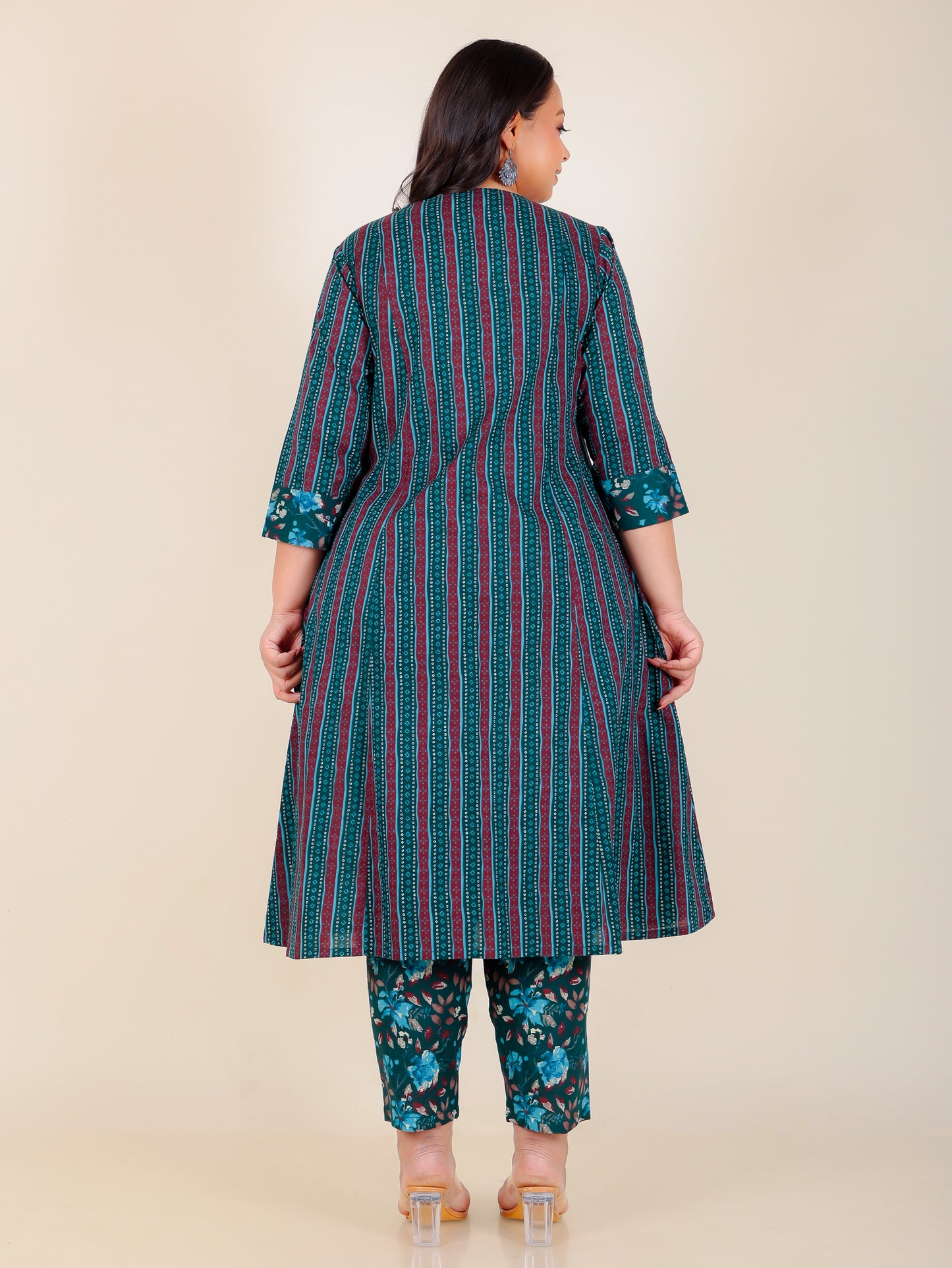Soft Cotton Bandhani Flared Green