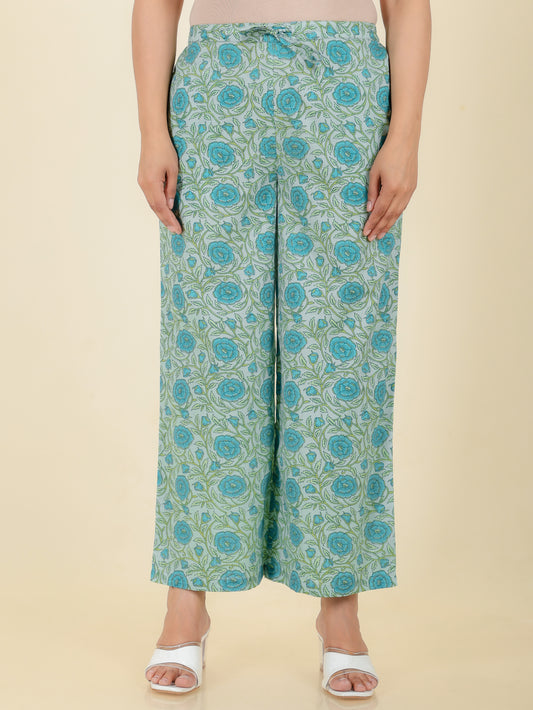 Soft Cotton Floral Green Palazzo