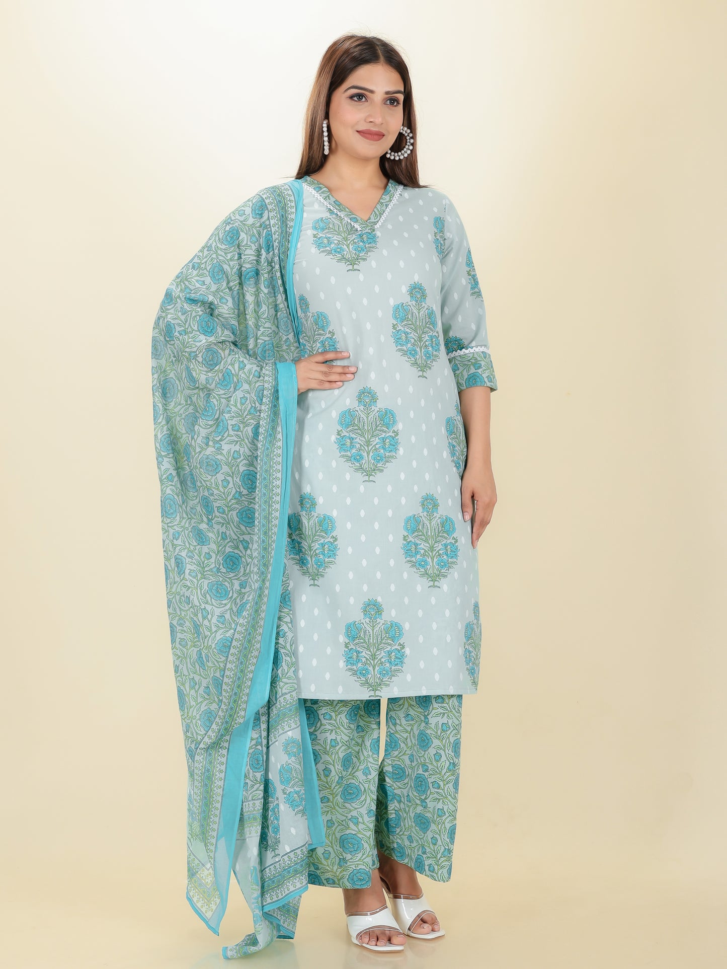 Voile Cotton Floral Green Dupatta