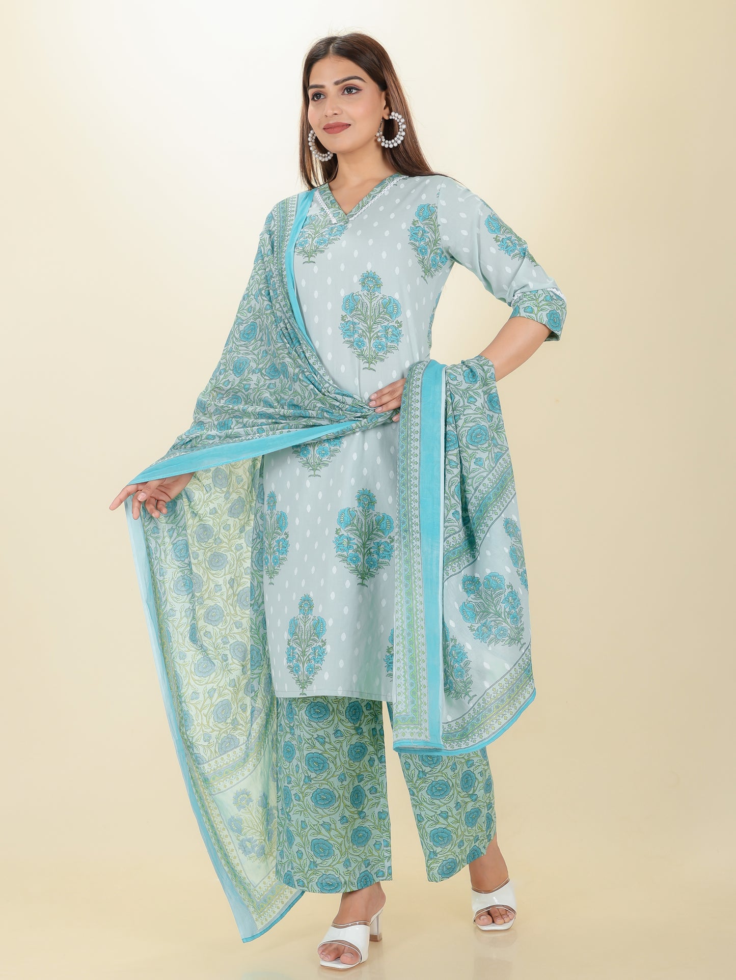 Voile Cotton Floral Green Dupatta