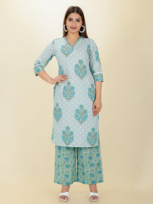 Soft Cotton Butti Straight Green Kurta