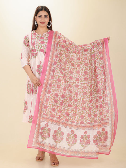 Cotton Voile Block Print Peach Dupatta