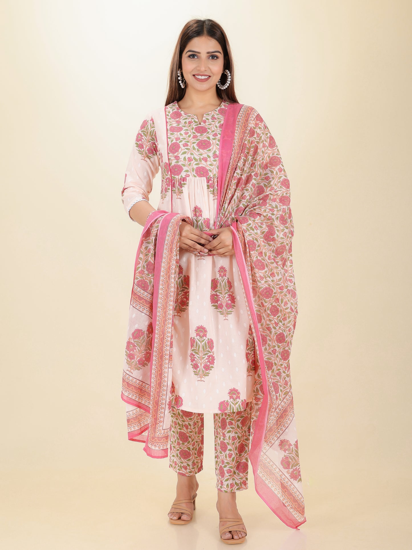 Cotton Voile Block Print Peach Dupatta