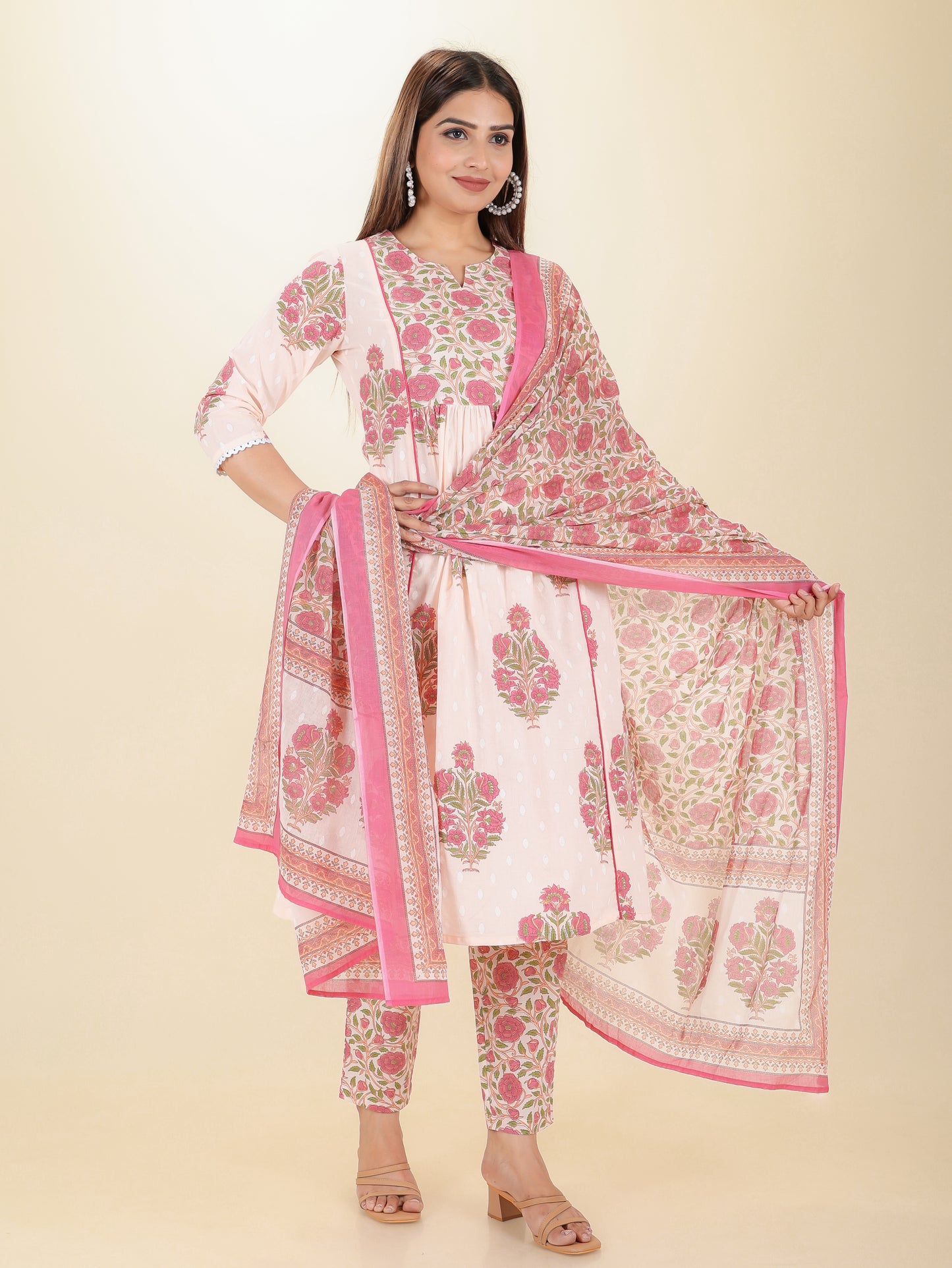 Cotton Voile Block Print Peach Dupatta