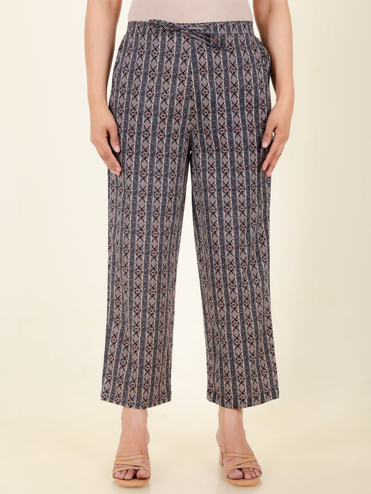 Soft Cotton Striped Black Straight Trousers