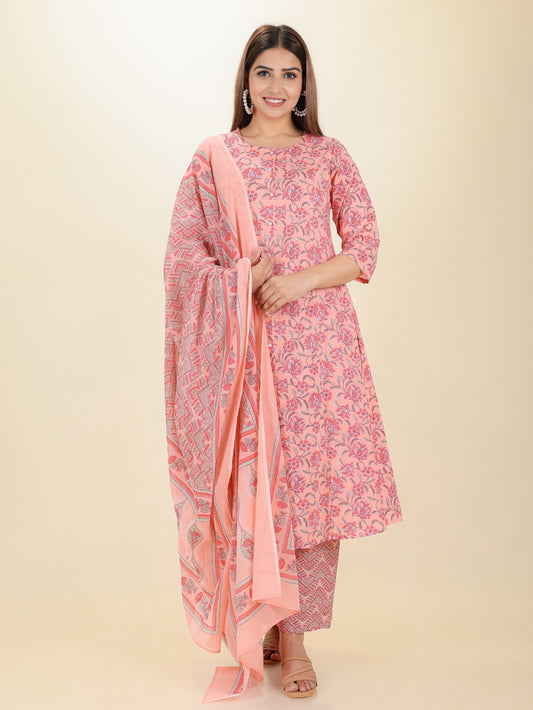 Cotton Voile Floral Pink Dupatta