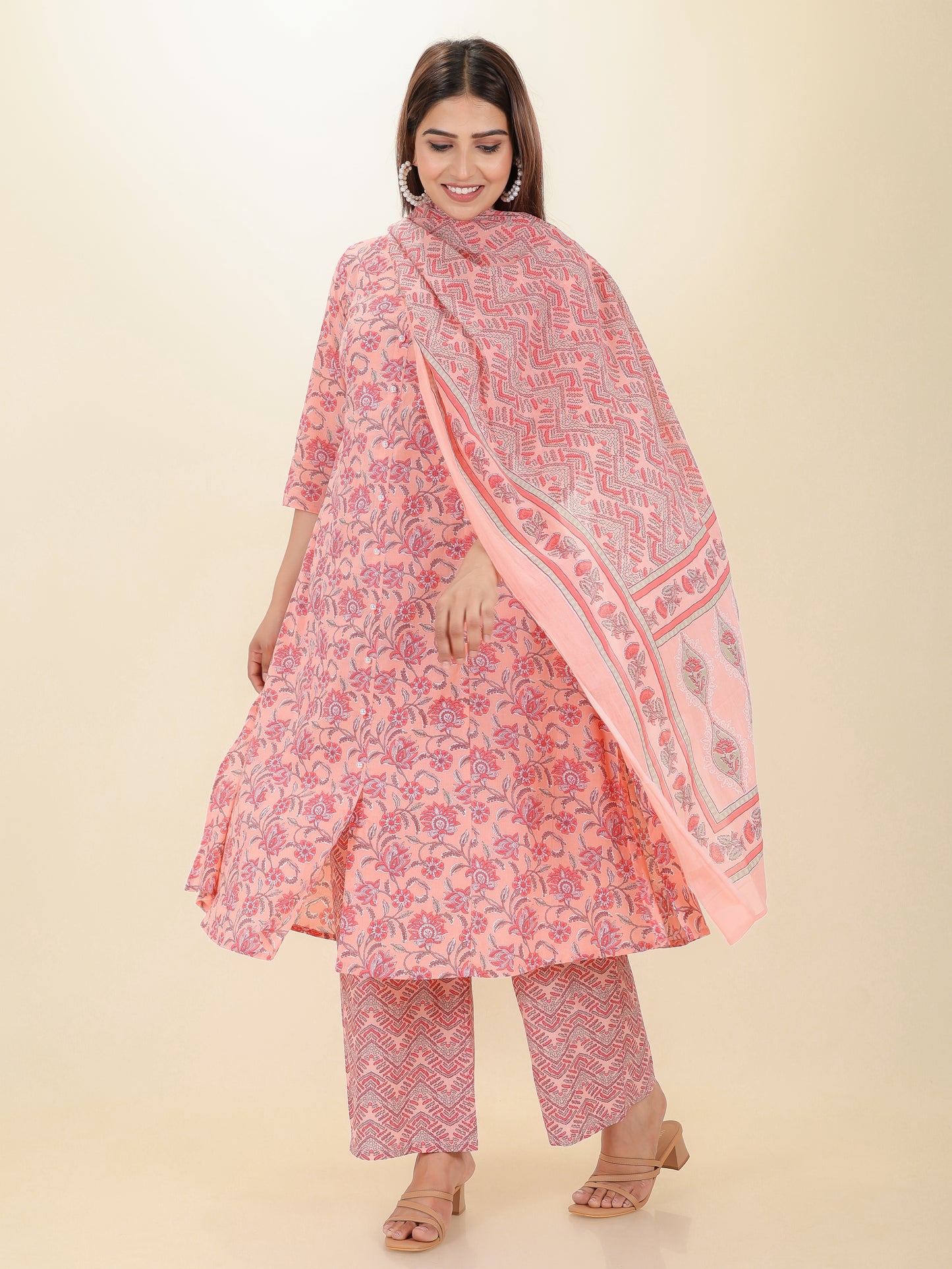 Cotton Voile Floral Pink Dupatta