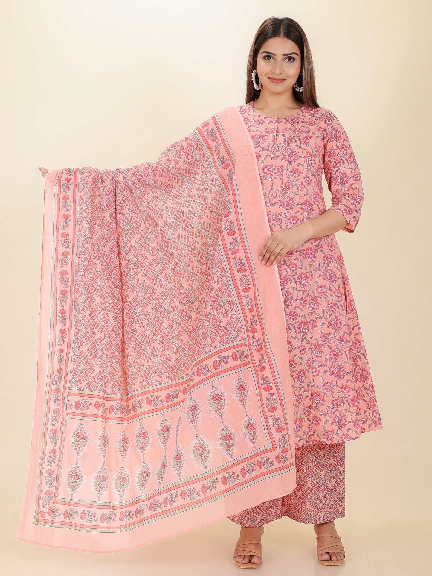Cotton Voile Floral Pink Dupatta