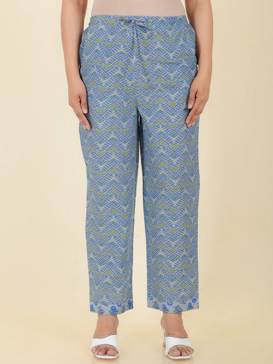 Soft Cotton Chevron Grey Straight Trousers