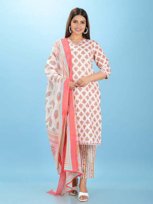 Voile Cotton Floral Off-White Dupatta