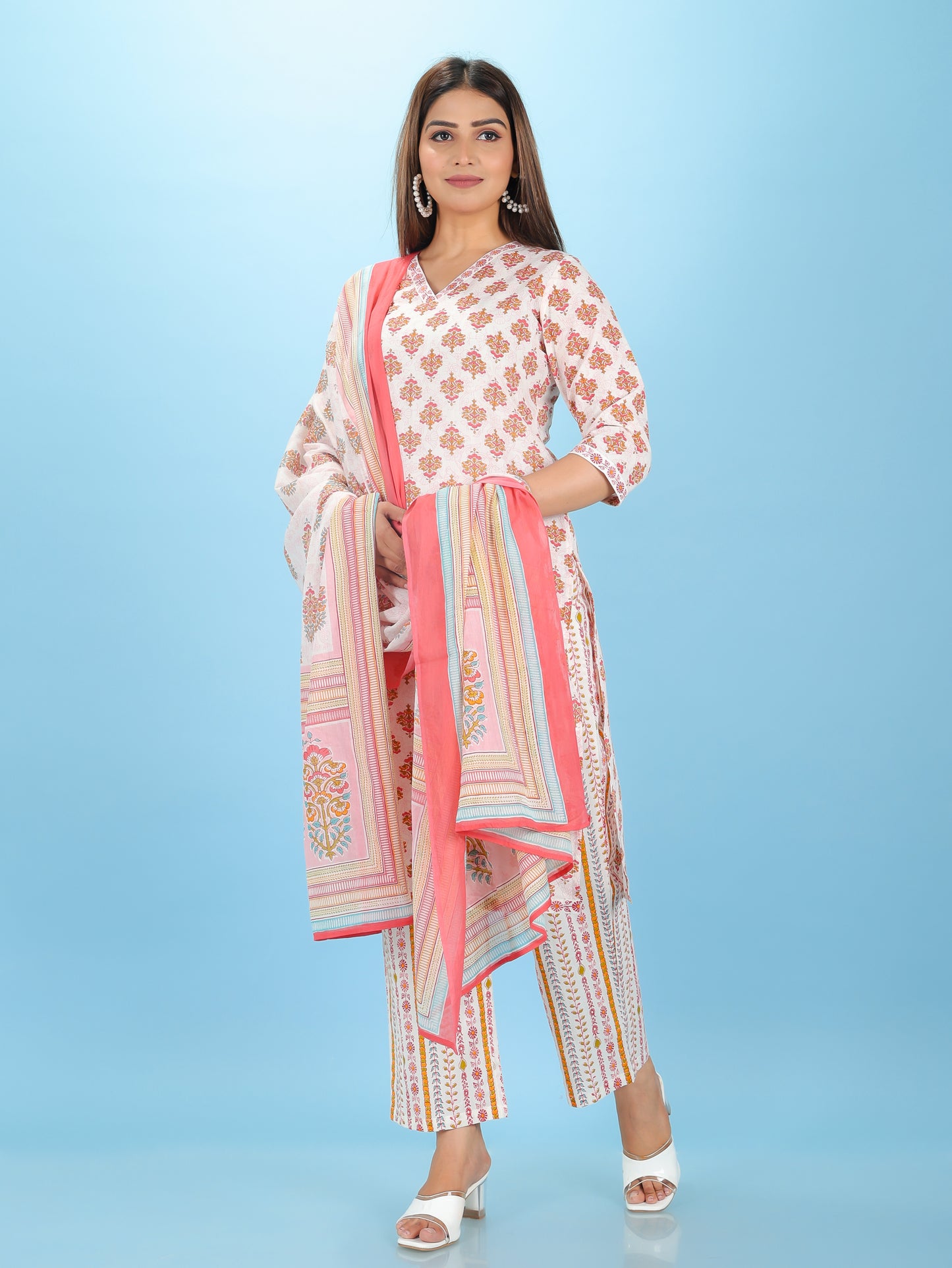 Voile Cotton Floral Off-White Dupatta