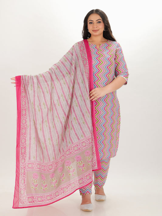 Soft Cotton Chevron Straight Multicolor Kurta