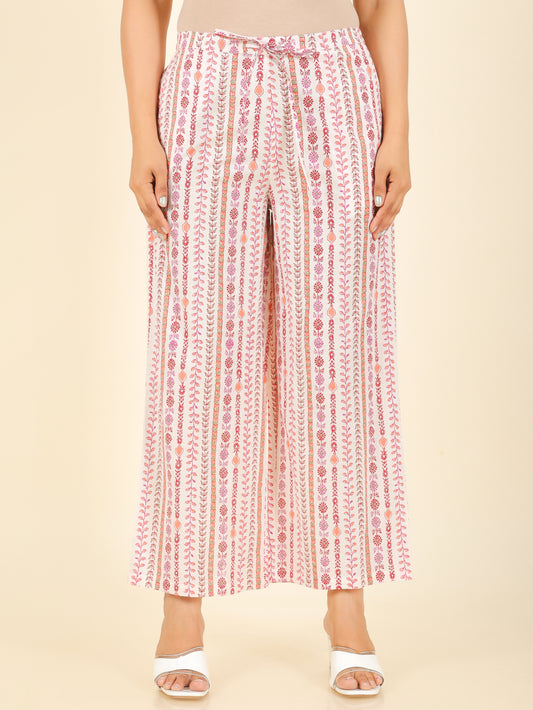 Soft Cotton Floral White Palazzo