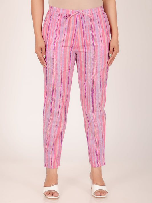 Soft Cotton Striped Multicolor Tapered Trousers