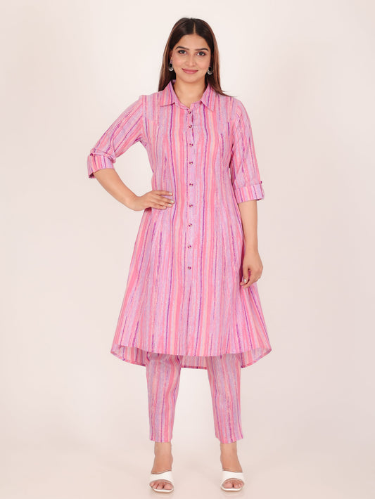 Soft Cotton Striped High Low Multicolor Kurta