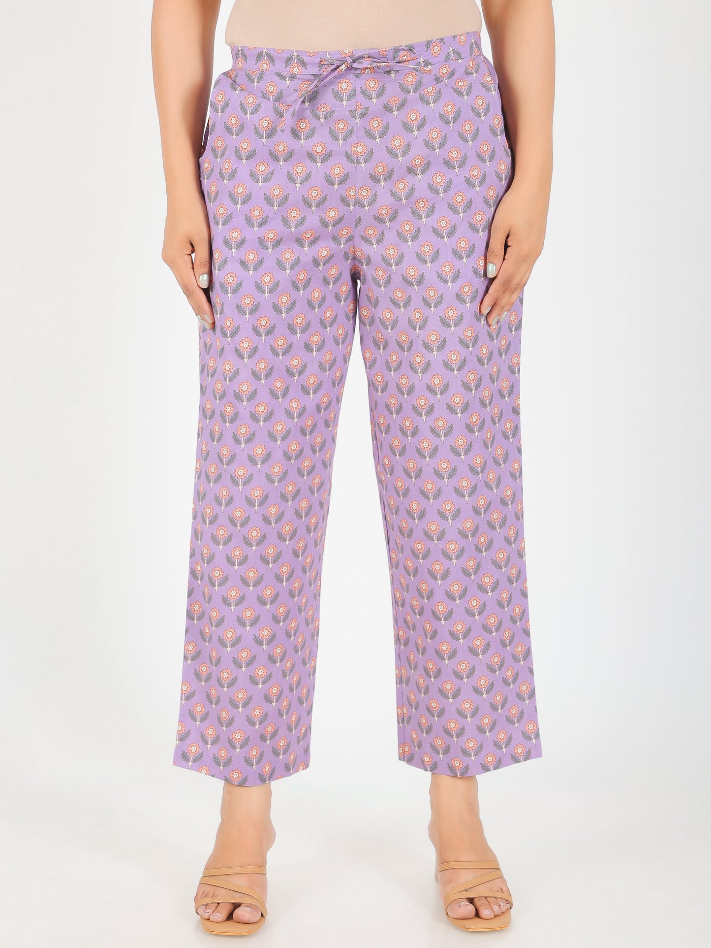 Soft Cotton Butti Purple Straight Trousers