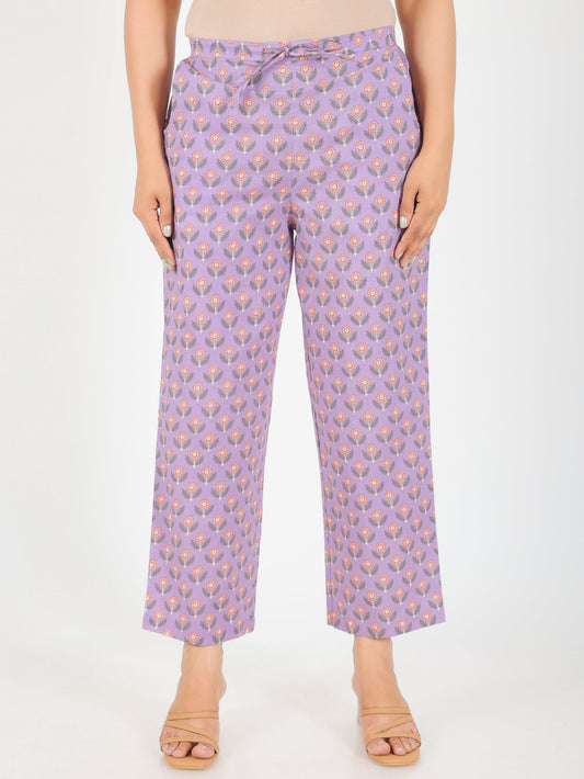 Soft Cotton Butti Purple Straight Trousers