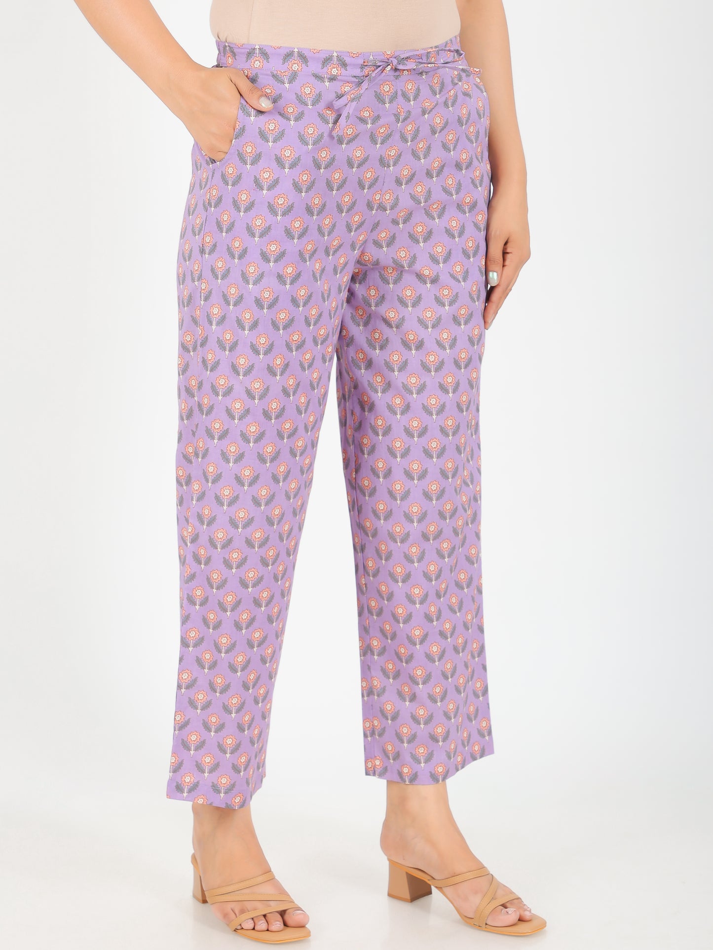 Soft Cotton Butti A-line Purple Kurta