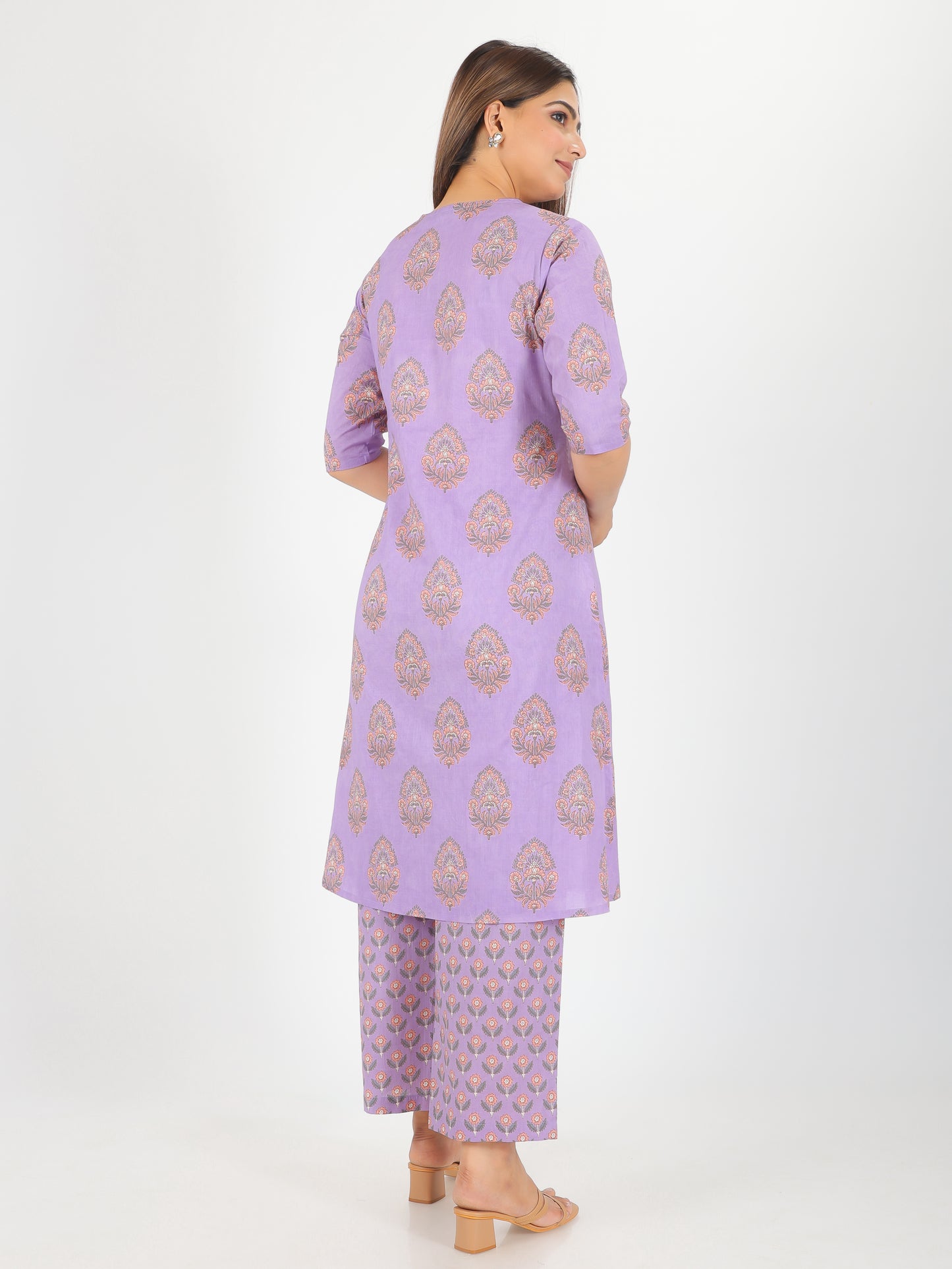 Soft Cotton Butti A-line Purple Kurta