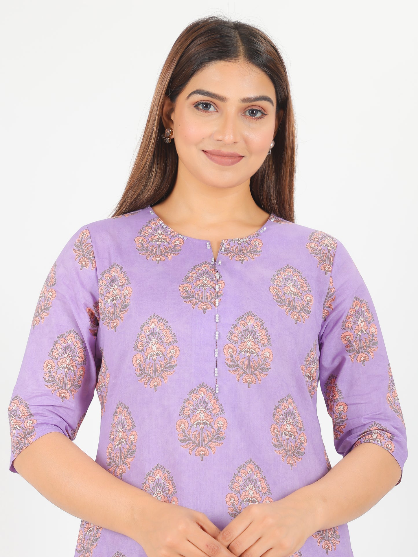 Soft Cotton Butti A-line Purple Kurta