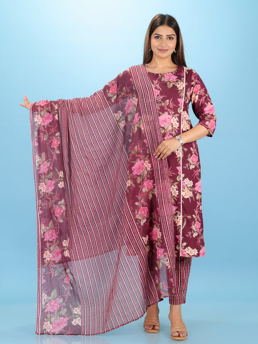 Voile Cotton Striped Purple Dupatta