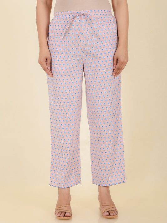 Soft Cotton Floral Pink Straight Trousers