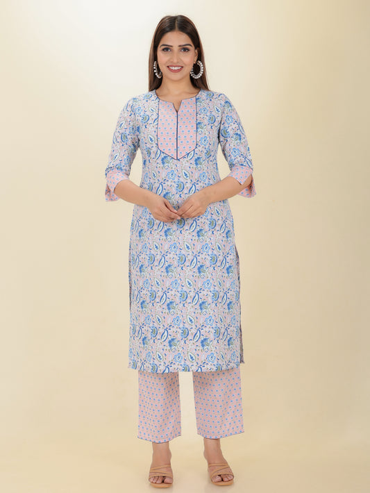 Soft Cotton Floral Straight Pink Kurta