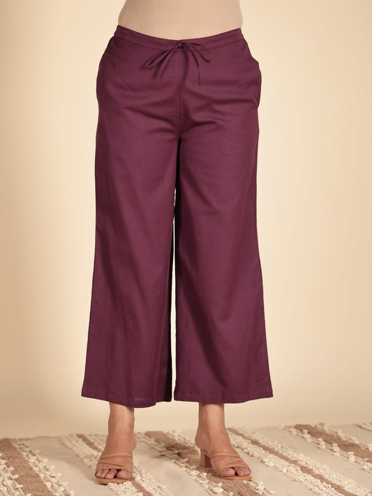 Linen Cotton Solid Purple Palazzo