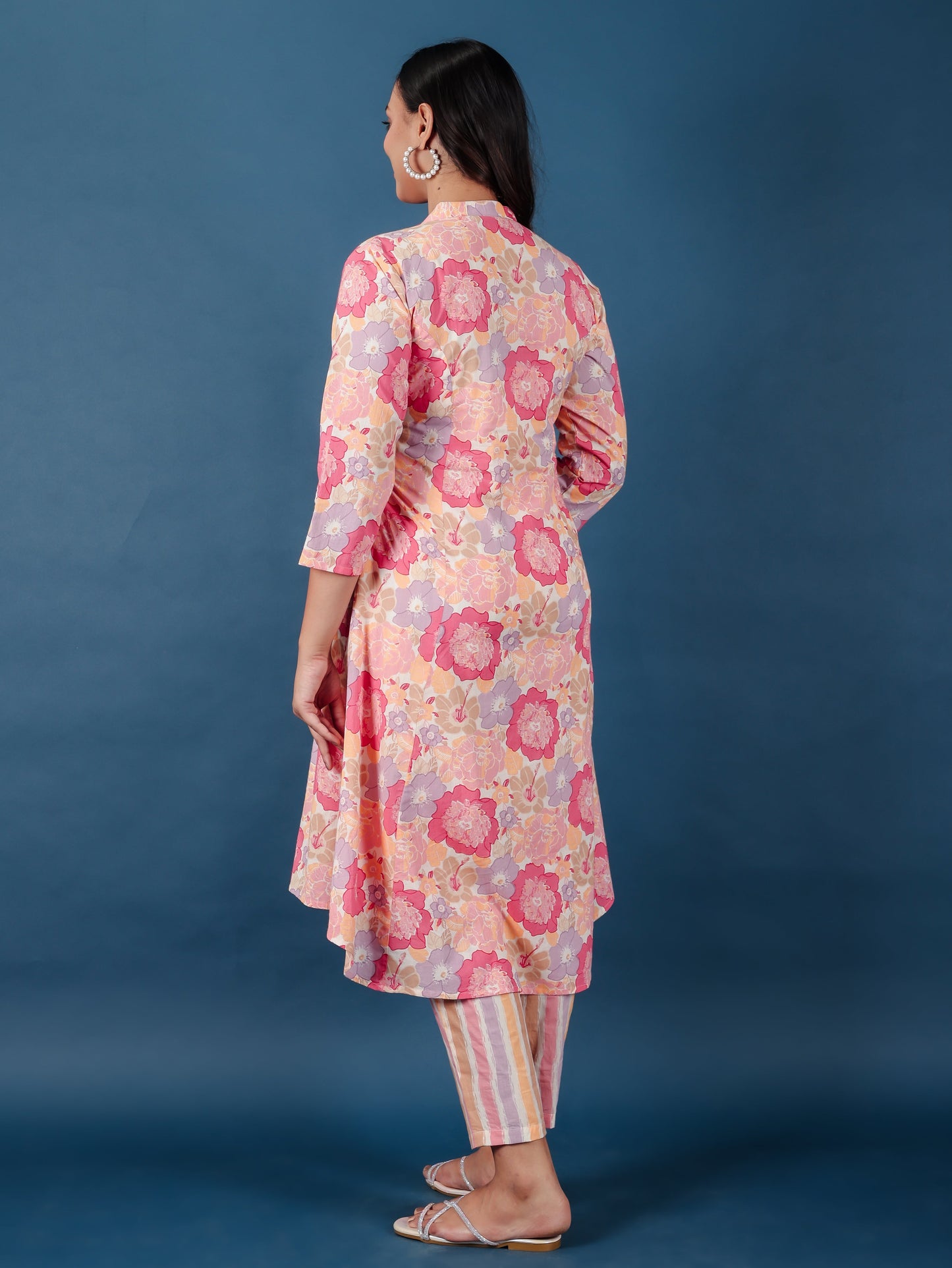 Soft Cotton Floral High Low Pink Kurta