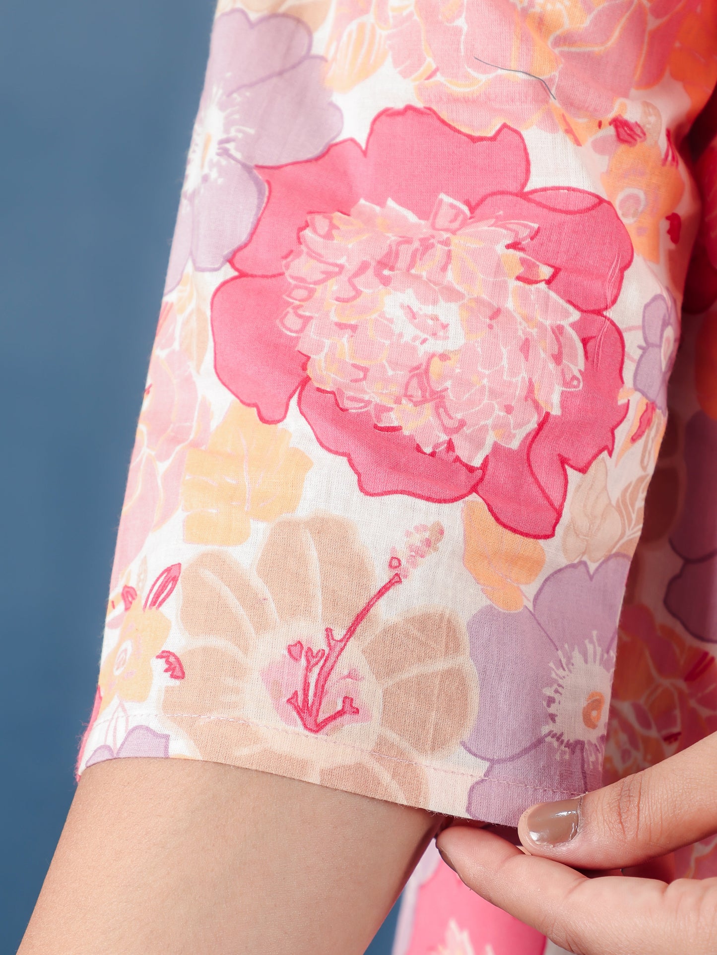 Soft Cotton Floral High Low Pink Kurta