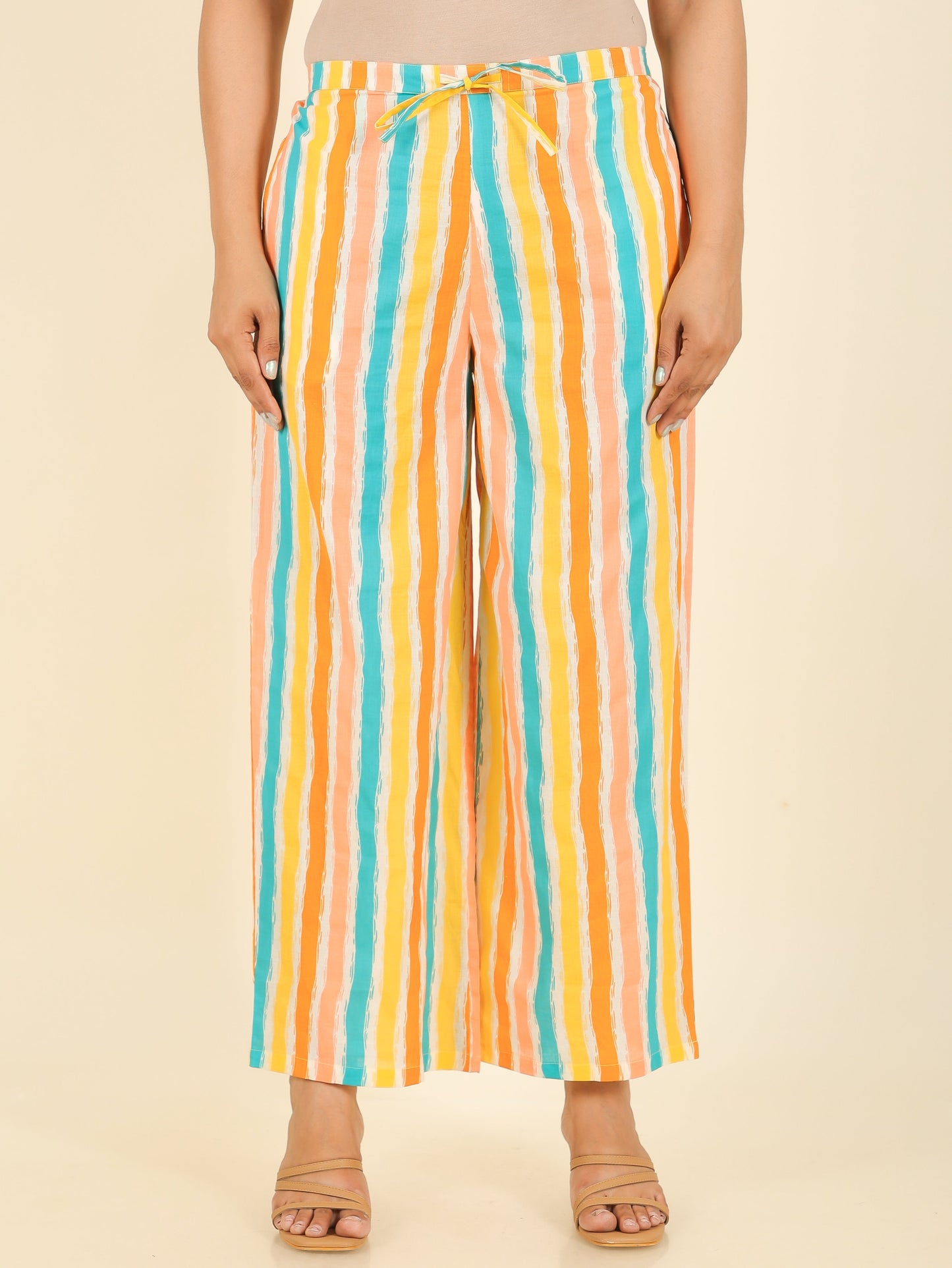 Soft Cotton Striped White Palazzo