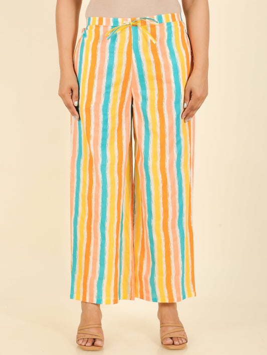 Soft Cotton Striped White Palazzo