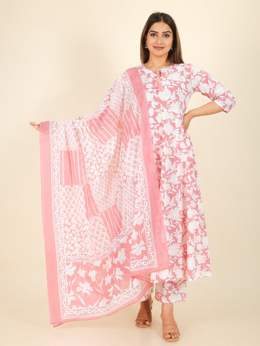 Voile Cotton Floral Pink Dupatta