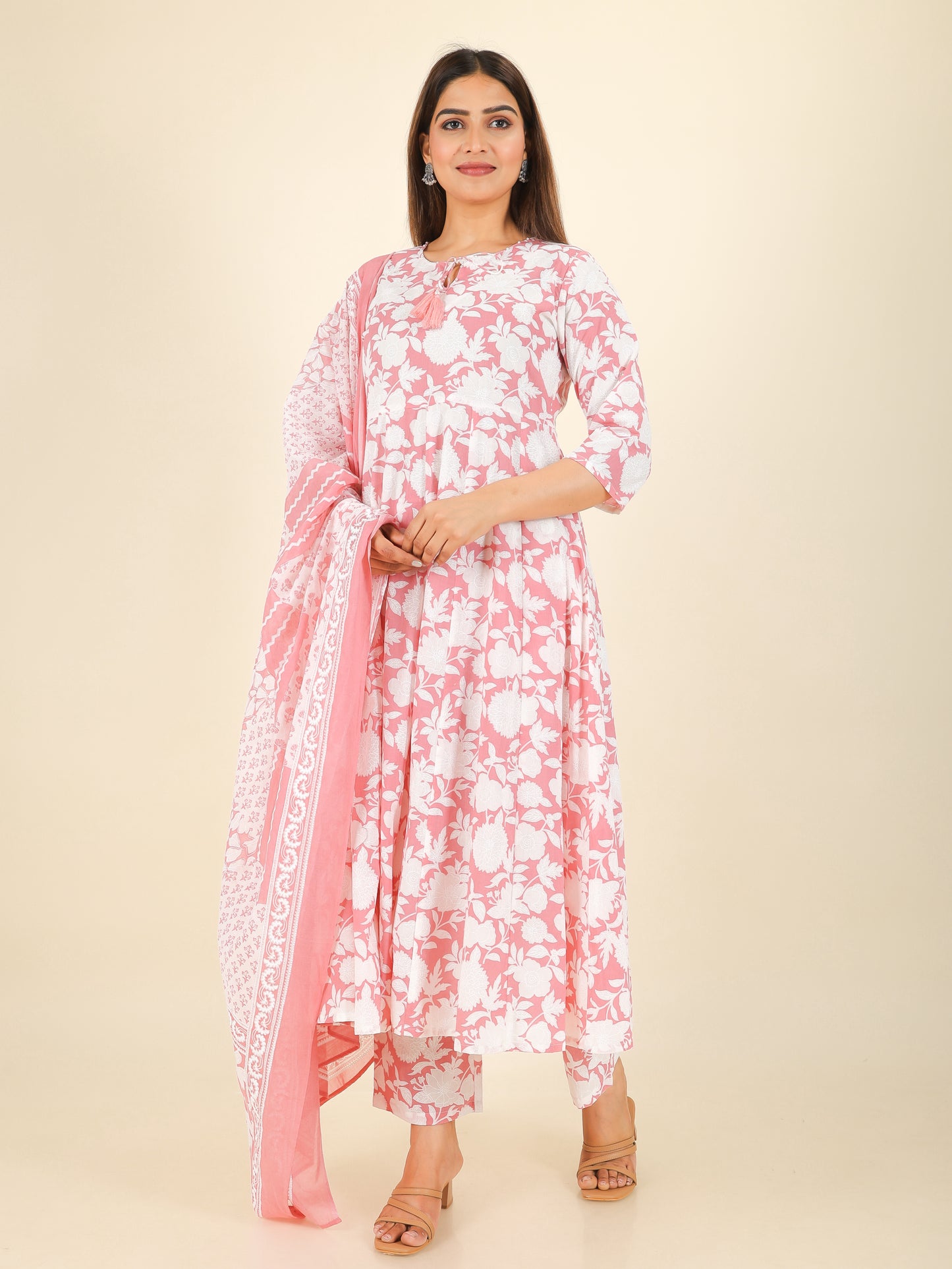 Voile Cotton Floral Pink Dupatta