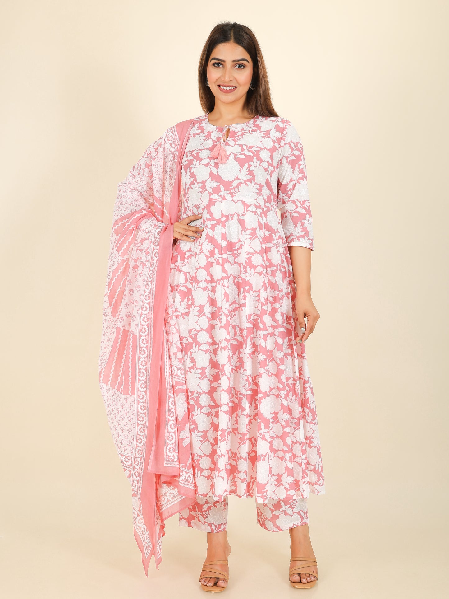 Voile Cotton Floral Pink Dupatta