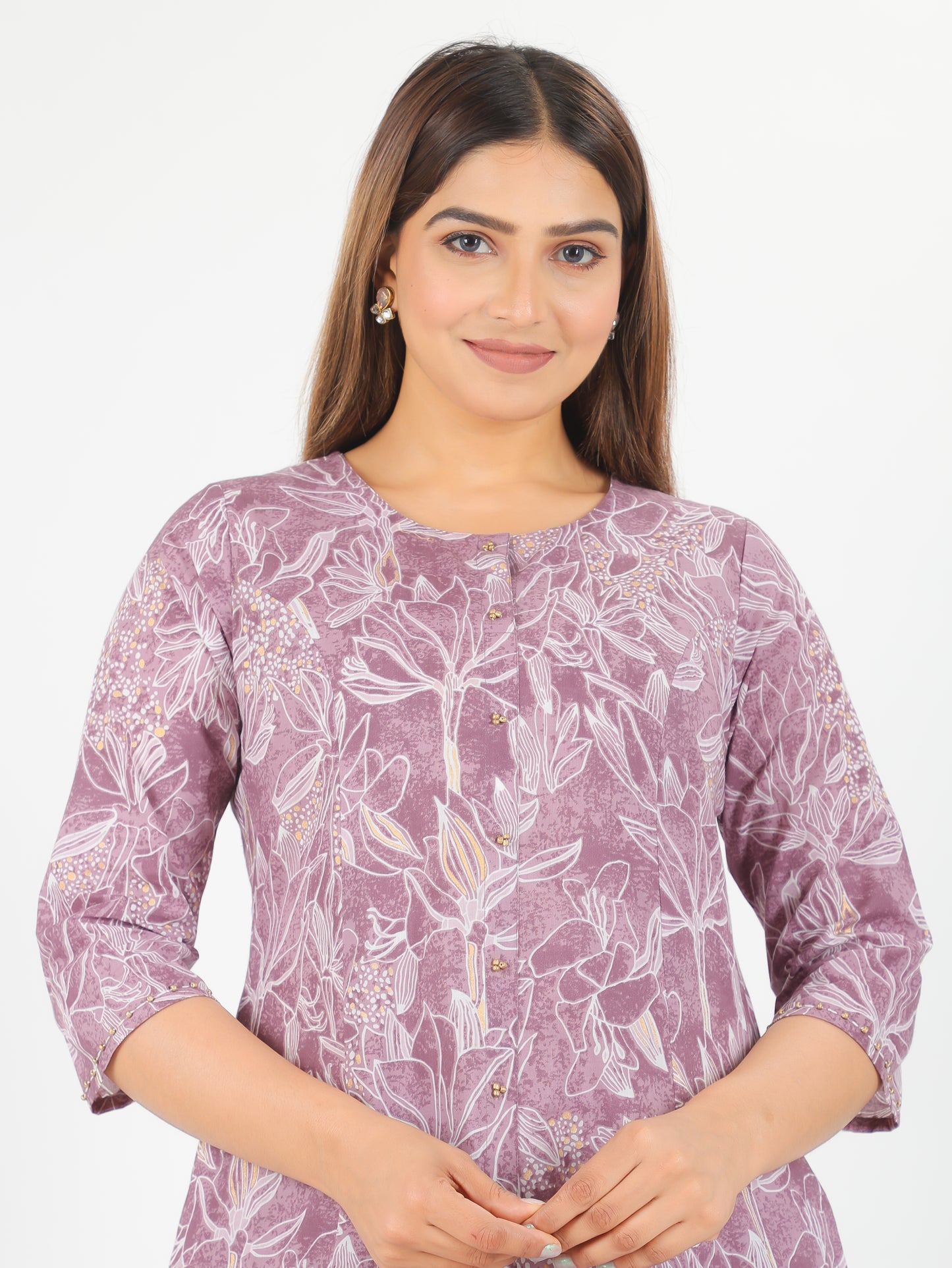 Soft Cotton Floral A-line Purple Kurta