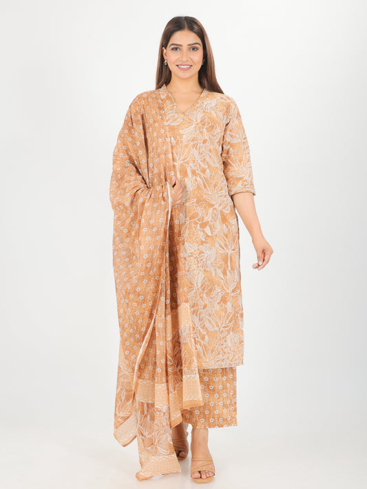 Voile Cotton Floral Brown Dupatta